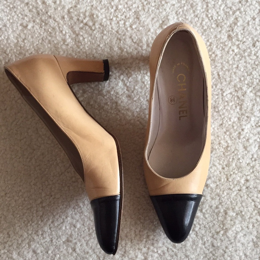 Authentic Vintage Chanel Beige and Black Shoe